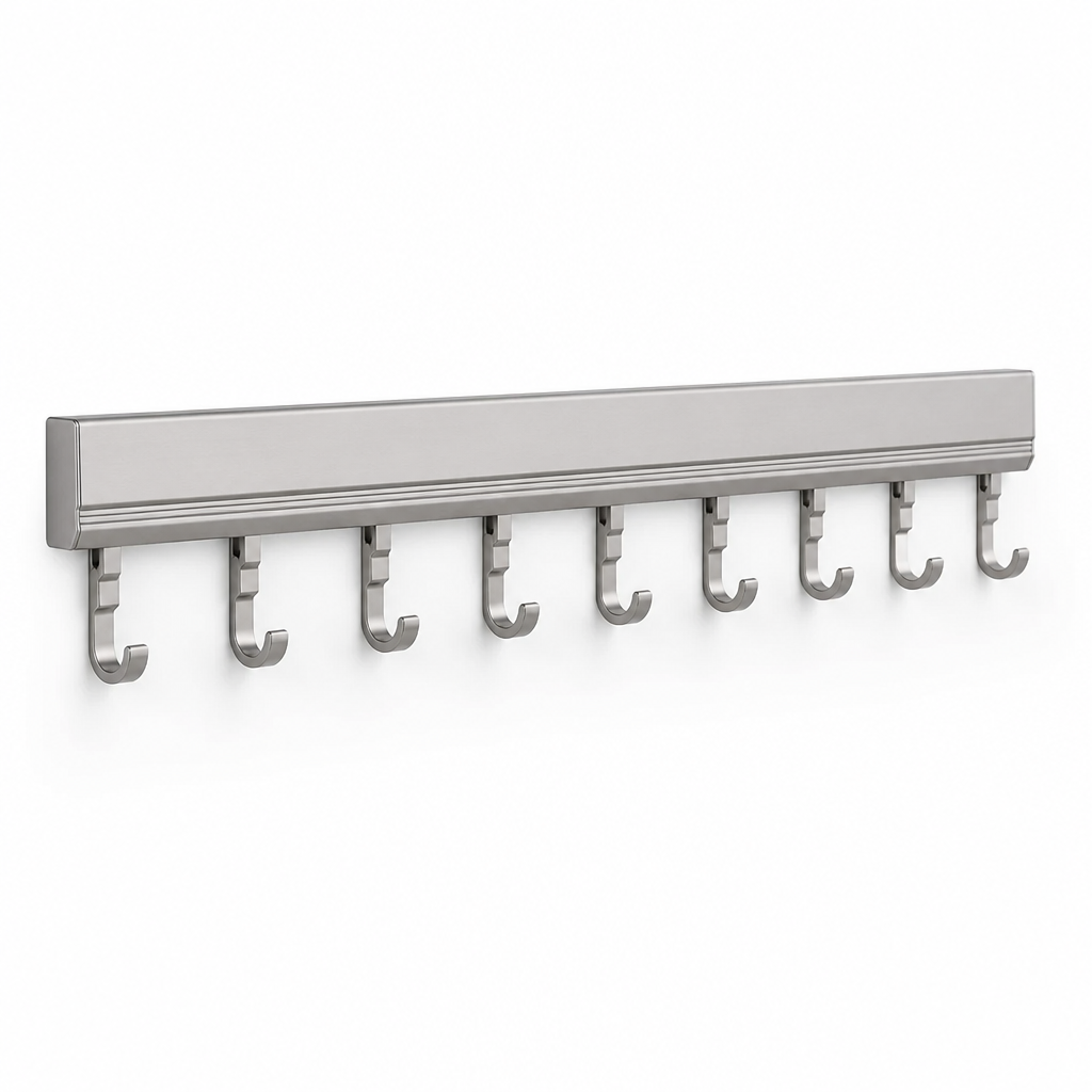 Wall-Mounted Hook Rail Aluminum Adhesive Mount Adjustable Hooks