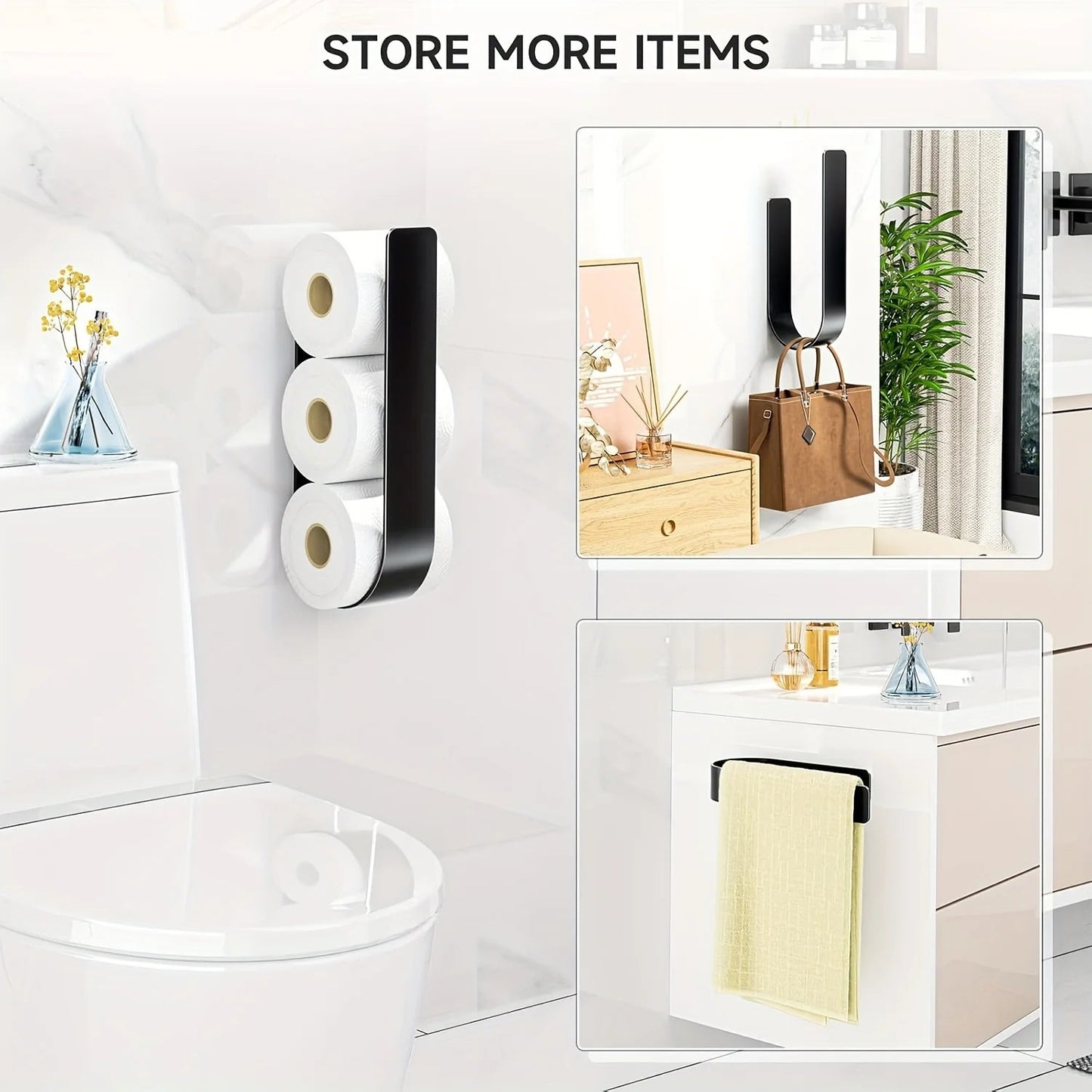 Wall-Mounted Toilet Paper Holder Stainless Steel No-Drill 3-Roll