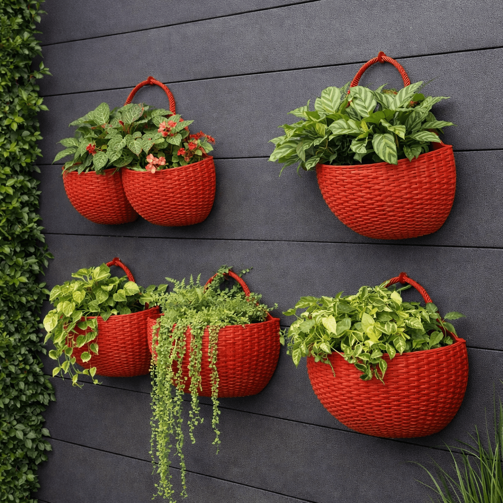 Wall Planter Rattan-Look Water Reservoir & Drainage