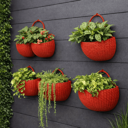 Wall Planter Rattan-Look Water Reservoir & Drainage