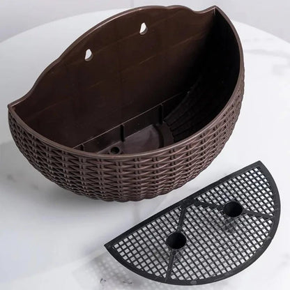 Wall Planter Rattan-Look Water Reservoir & Drainage