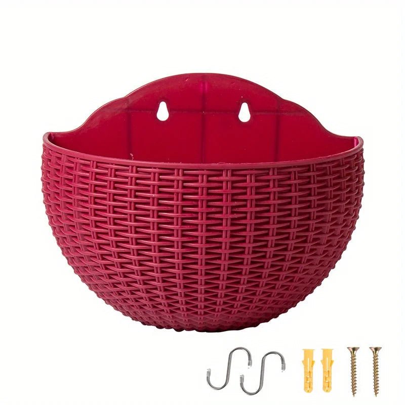 Wall Planter Rattan-Look Water Reservoir & Drainage