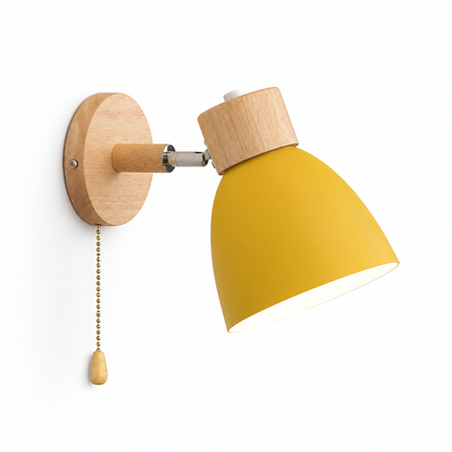 Wall Sconce Swivel Arm Wood Base & Pull Chain