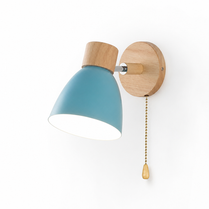 Wall Sconce Swivel Arm Wood Base & Pull Chain