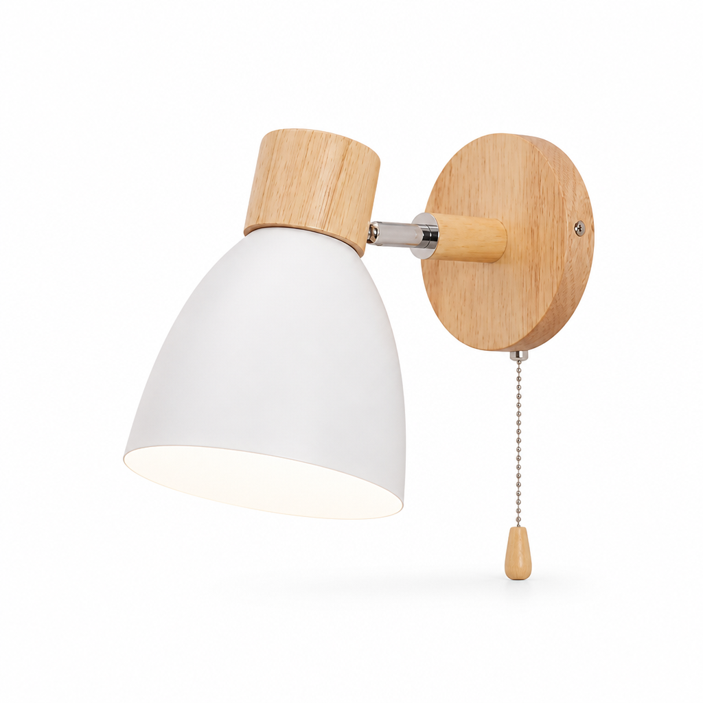 Wall Sconce Swivel Arm Wood Base & Pull Chain