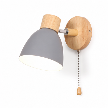 Wall Sconce Swivel Arm Wood Base & Pull Chain