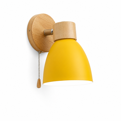 Wall Sconce Swivel Arm Wood Base & Pull Chain