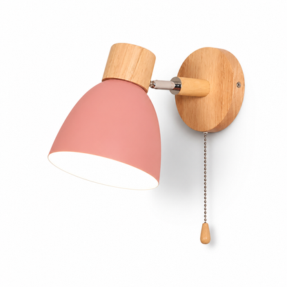 Wall Sconce Swivel Arm Wood Base & Pull Chain