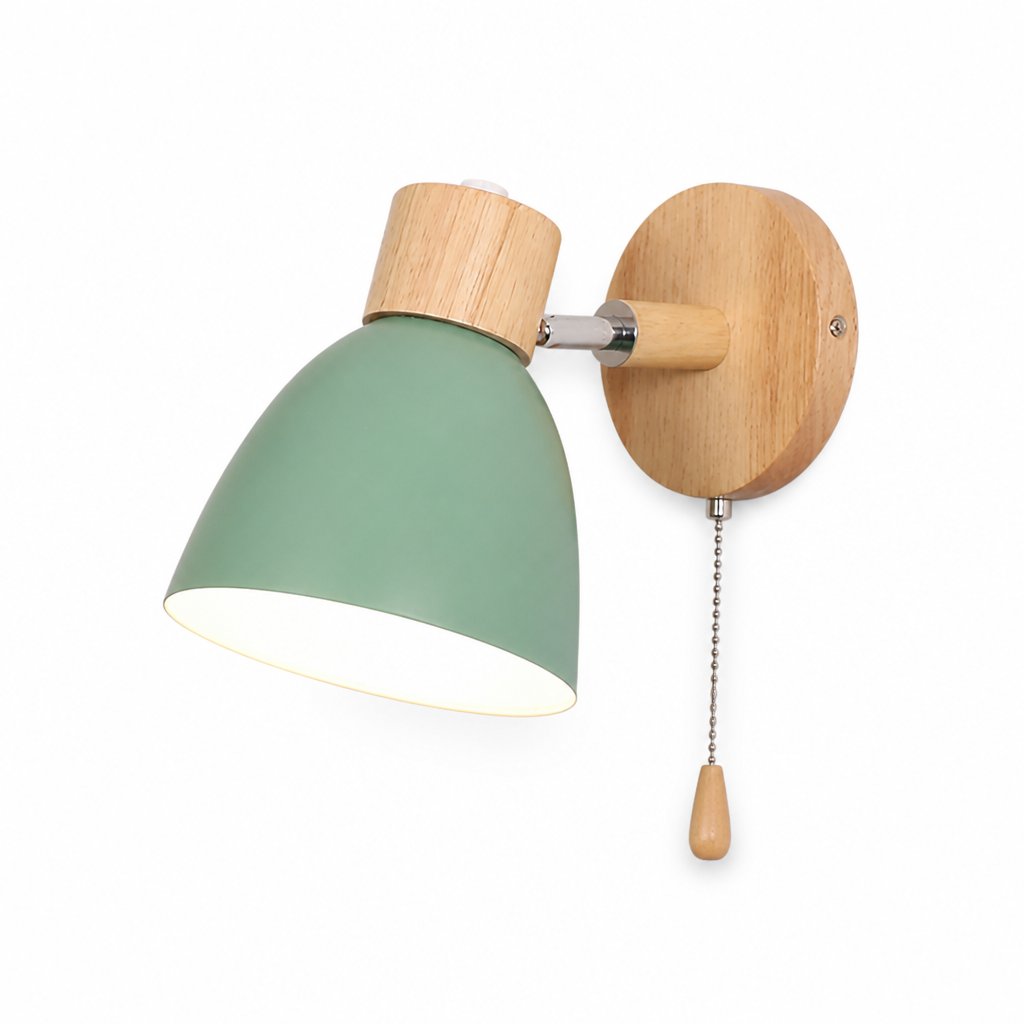 Wall Sconce Swivel Arm Wood Base & Pull Chain