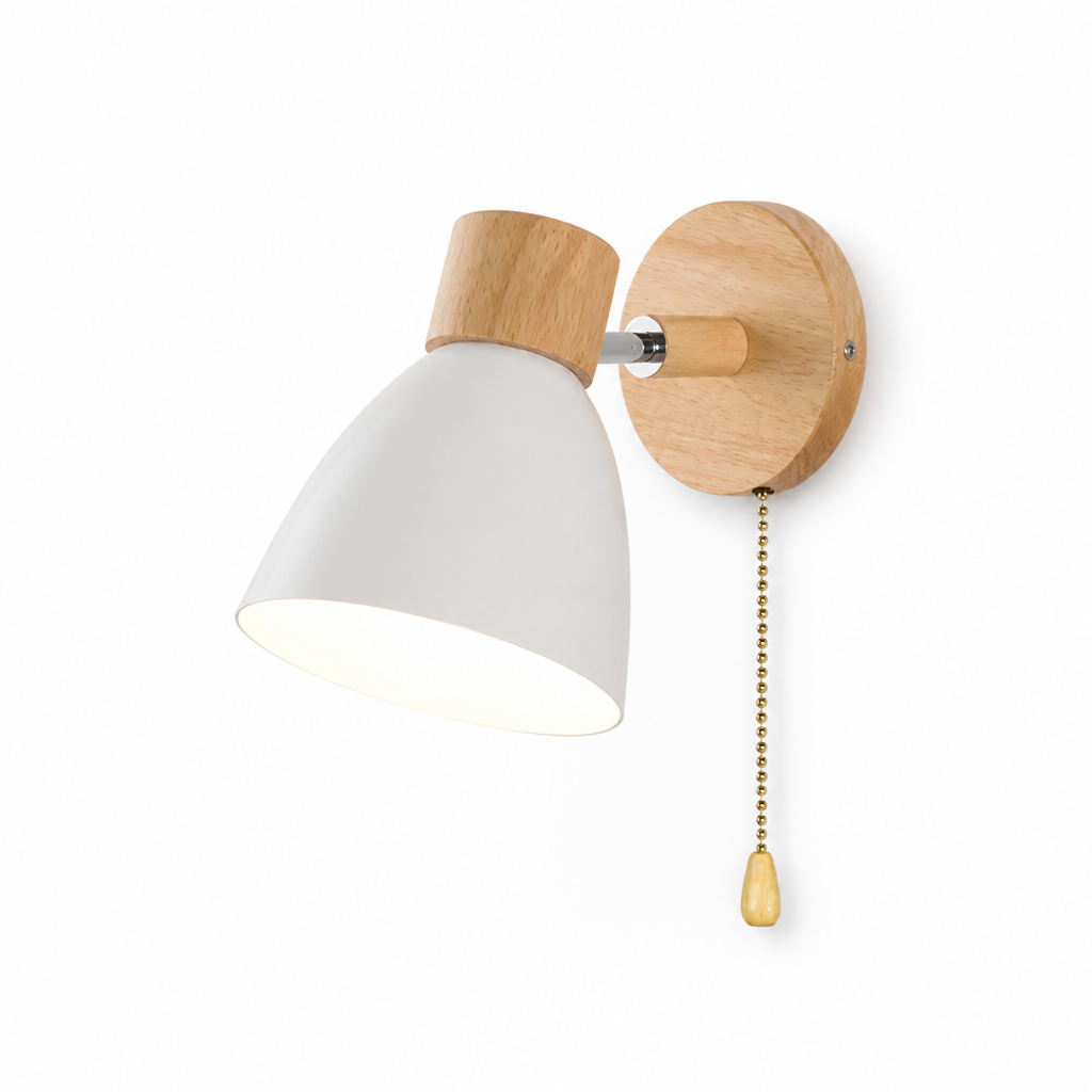 Wall Sconce Swivel Arm Wood Base & Pull Chain