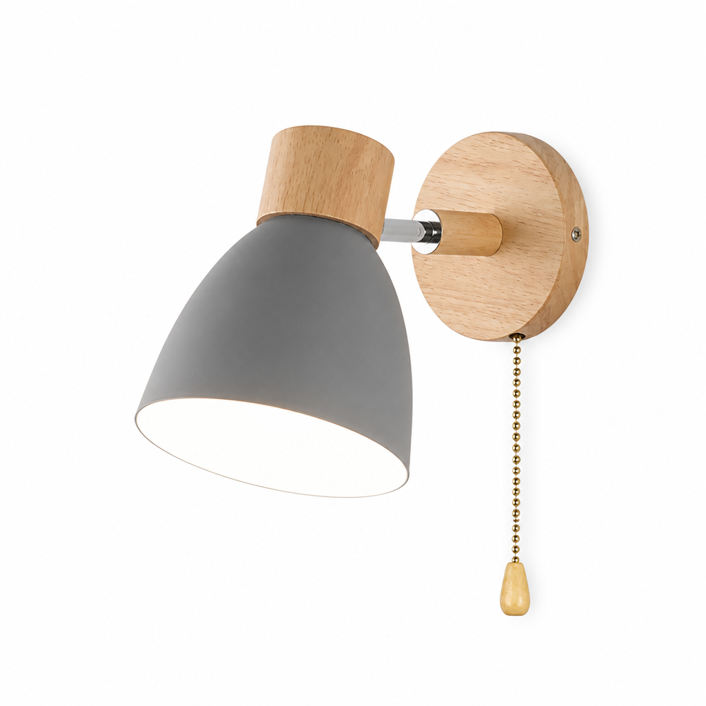 Wall Sconce Swivel Arm Wood Base & Pull Chain