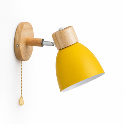 Wall Sconce Swivel Arm Wood Base & Pull Chain
