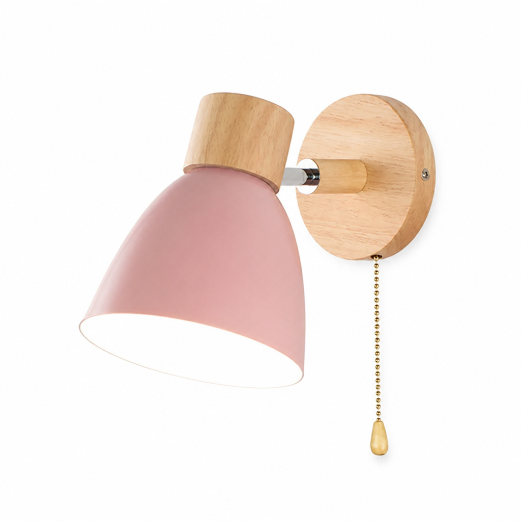 Wall Sconce Swivel Arm Wood Base & Pull Chain