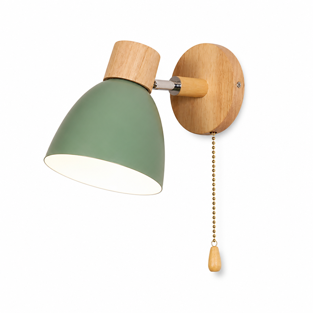 Wall Sconce Swivel Arm Wood Base & Pull Chain