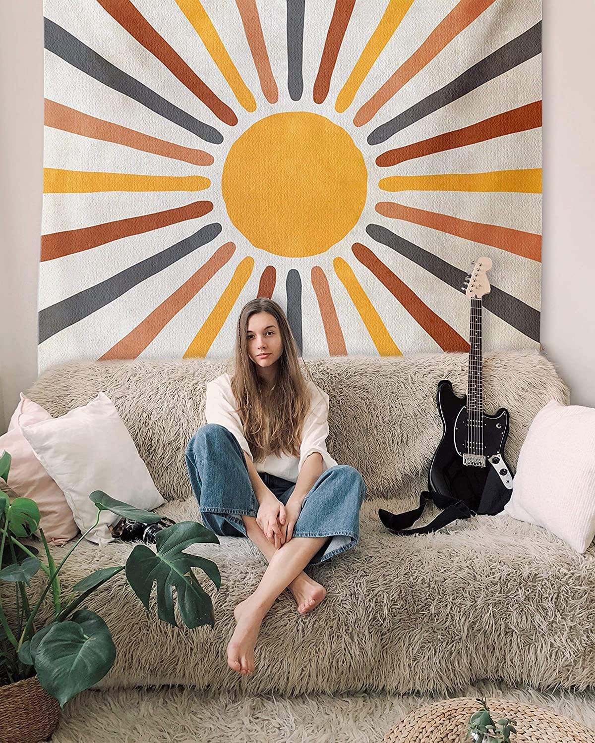 Wall Tapestry Boho Sun Motif Polyester-Cotton