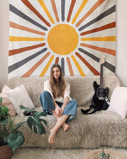 Wall Tapestry Boho Sun Motif Polyester-Cotton