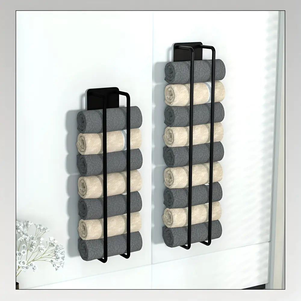 Wall Towel Holder Vertical Mount Matte Black Wrought Iron