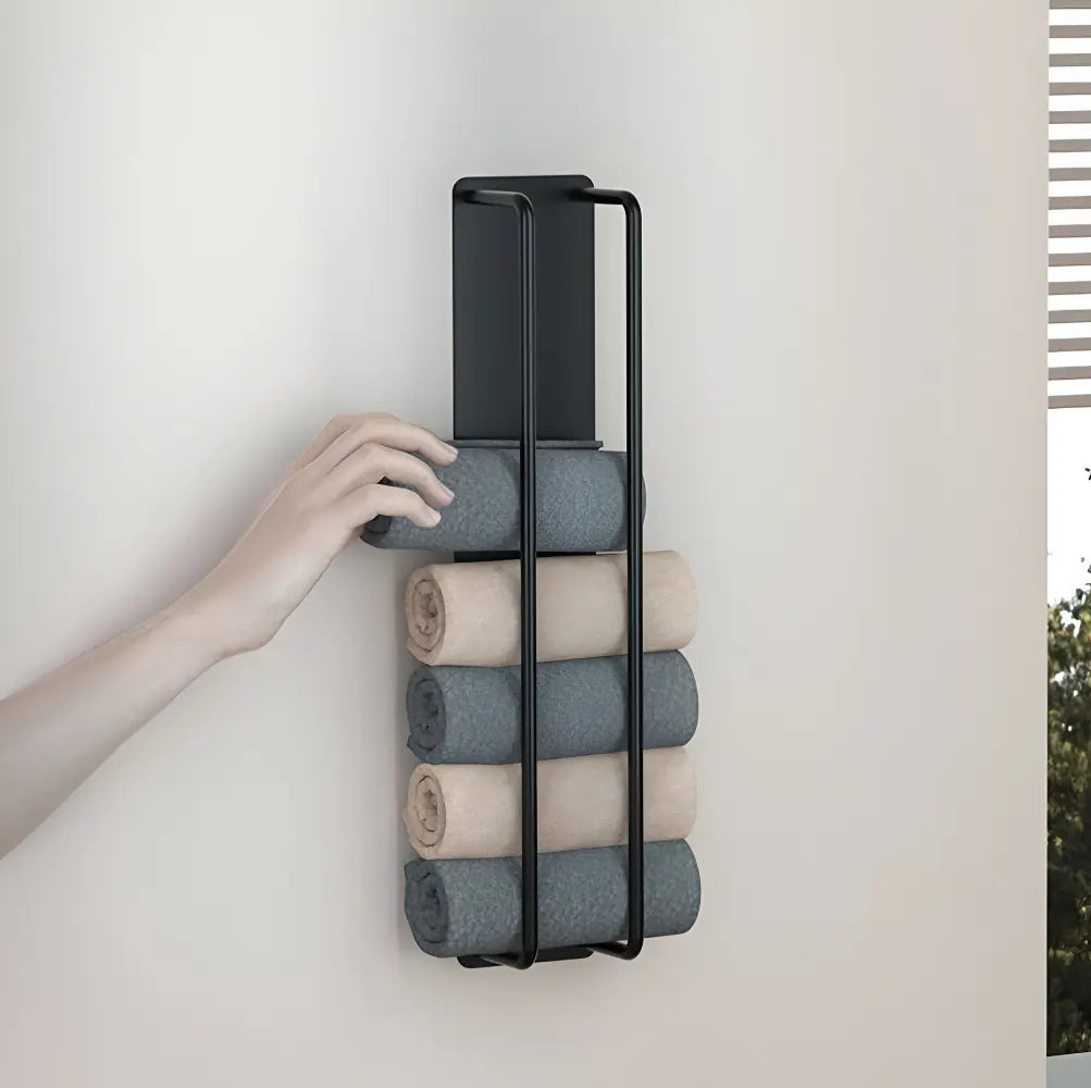Wall Towel Holder Vertical Mount Matte Black Wrought Iron