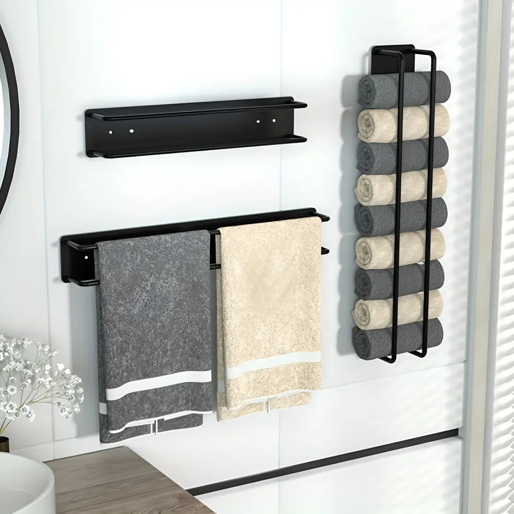 Wall Towel Holder Vertical Mount Matte Black Wrought Iron
