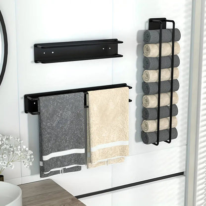 Wall Towel Holder Vertical Mount Matte Black Wrought Iron