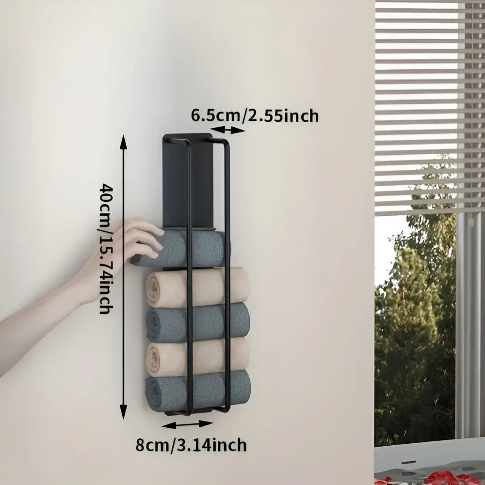 Wall Towel Holder Vertical Mount Matte Black Wrought Iron
