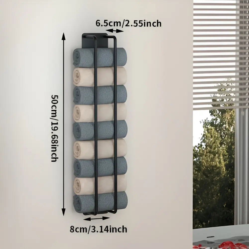 Wall Towel Holder Vertical Mount Matte Black Wrought Iron