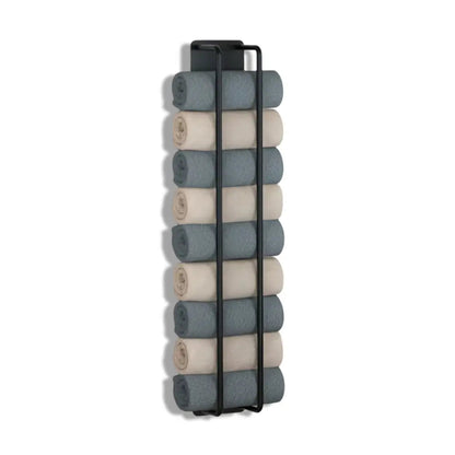 Wall Towel Holder Vertical Mount Matte Black Wrought Iron