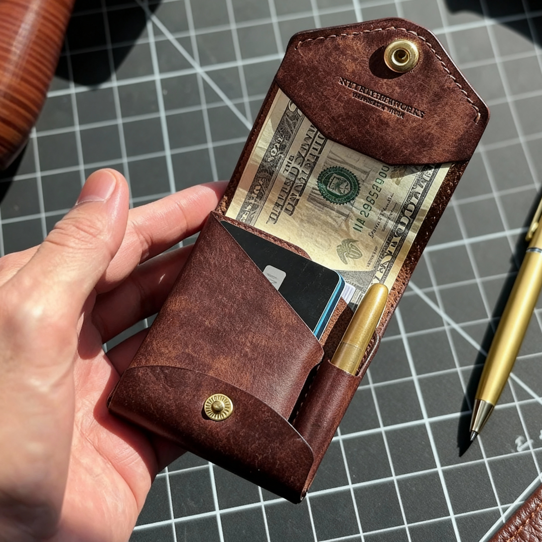 Wallet Hand-Stitched PU Leather Slim 12 Card Slots