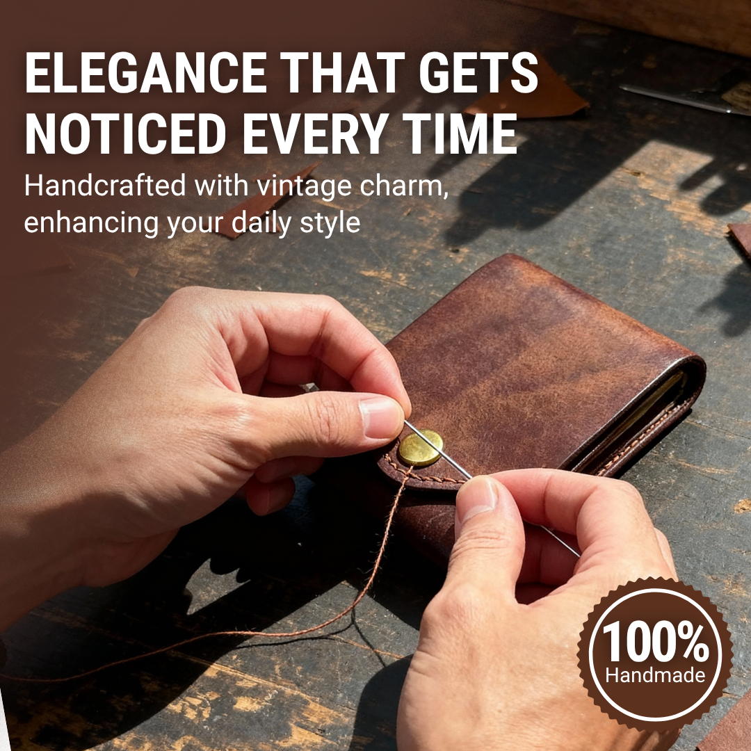 Wallet Hand-Stitched PU Leather Slim 12 Card Slots