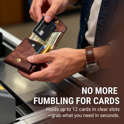 Wallet Hand-Stitched PU Leather Slim 12 Card Slots
