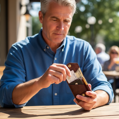 Wallet Hand-Stitched PU Leather Slim 12 Card Slots