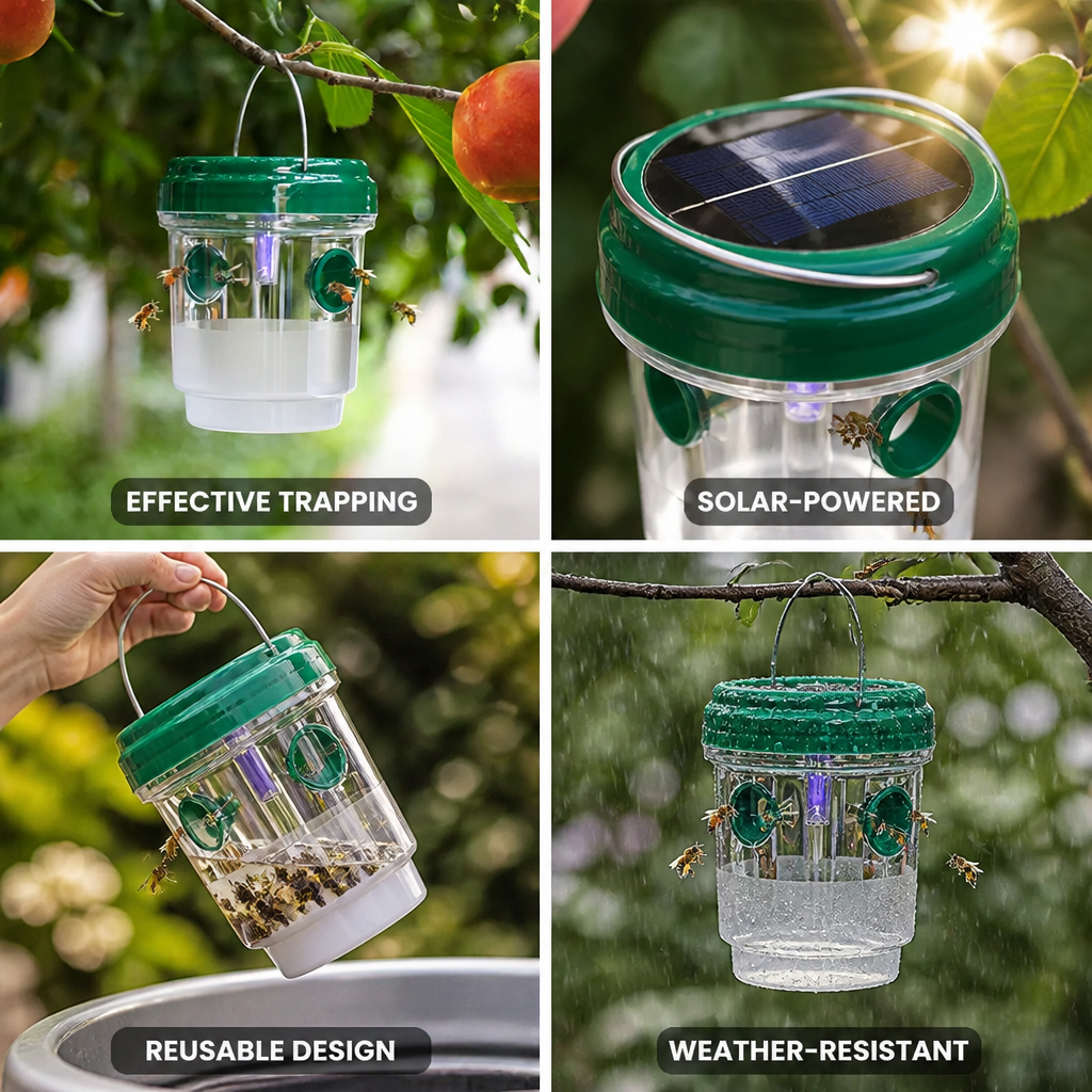 Wasp Trap Solar-Powered LED Double-Entry & Reusable