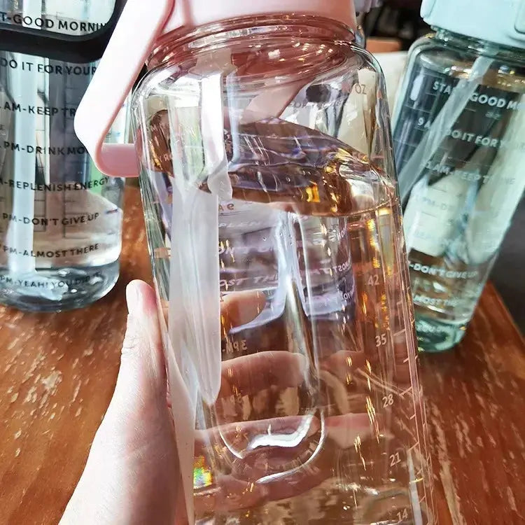 Water Bottle 2 Liter Time Markers Leak-Proof Integrated Straw