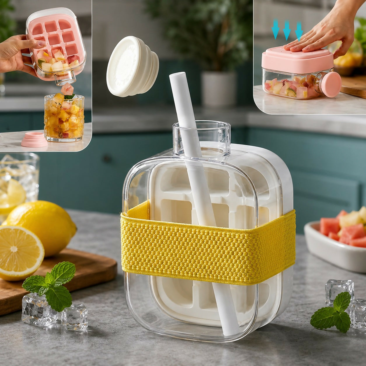 Water Bottle Leak-Proof Integrated Ice Mold & Silicone Sleeve