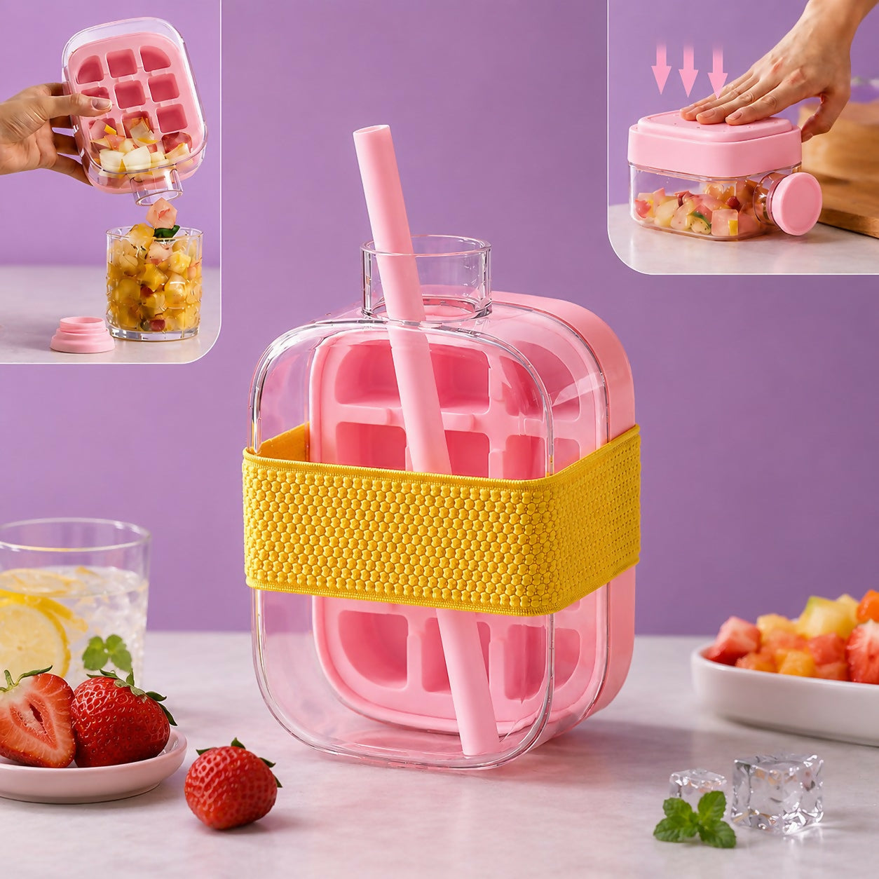 Water Bottle Leak-Proof Integrated Ice Mold & Silicone Sleeve