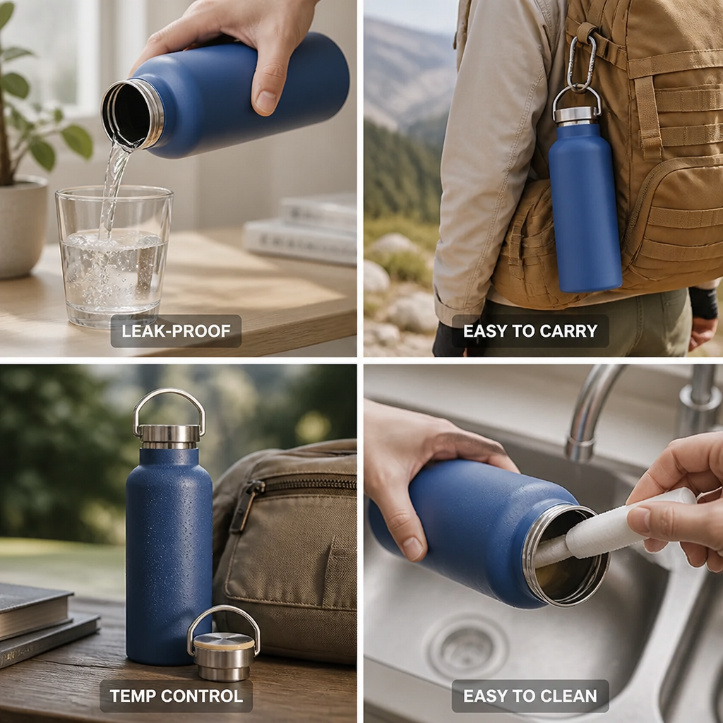 Water Bottle Stainless Steel Vacuum Insulated Leak-Proof 17 Oz