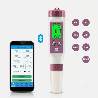 Water Quality Tester 7-in-1 Bluetooth App Backlit LCD