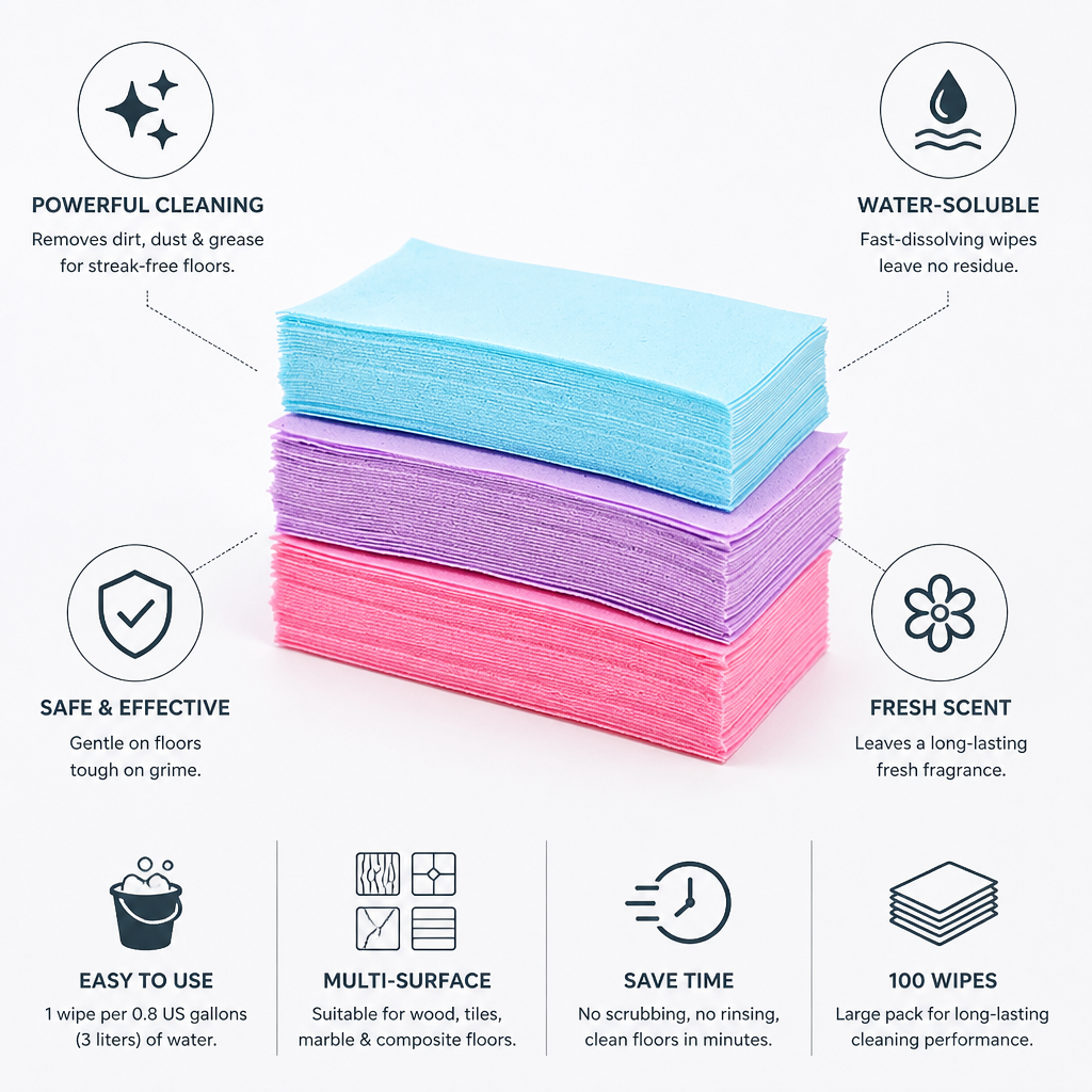 Water-Soluble Streak-Free & Fresh-Scent Floor Wipes (Pack of 100)
