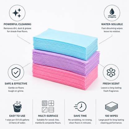Water-Soluble Streak-Free & Fresh-Scent Floor Wipes (Pack of 100)