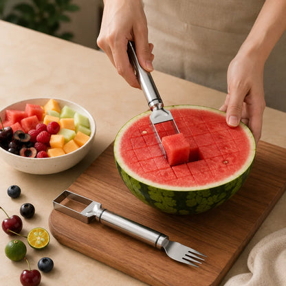 Watermelon Cutter & Serving Fork 2-in-1 Stainless Steel