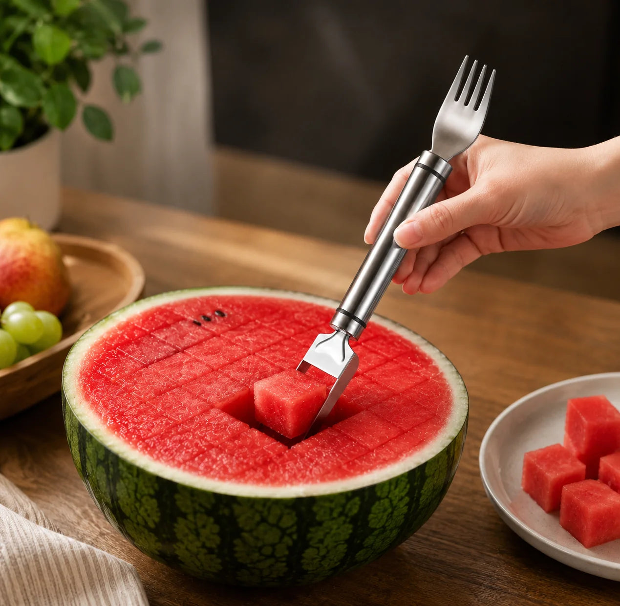 Watermelon Cutter & Serving Fork 2-in-1 Stainless Steel