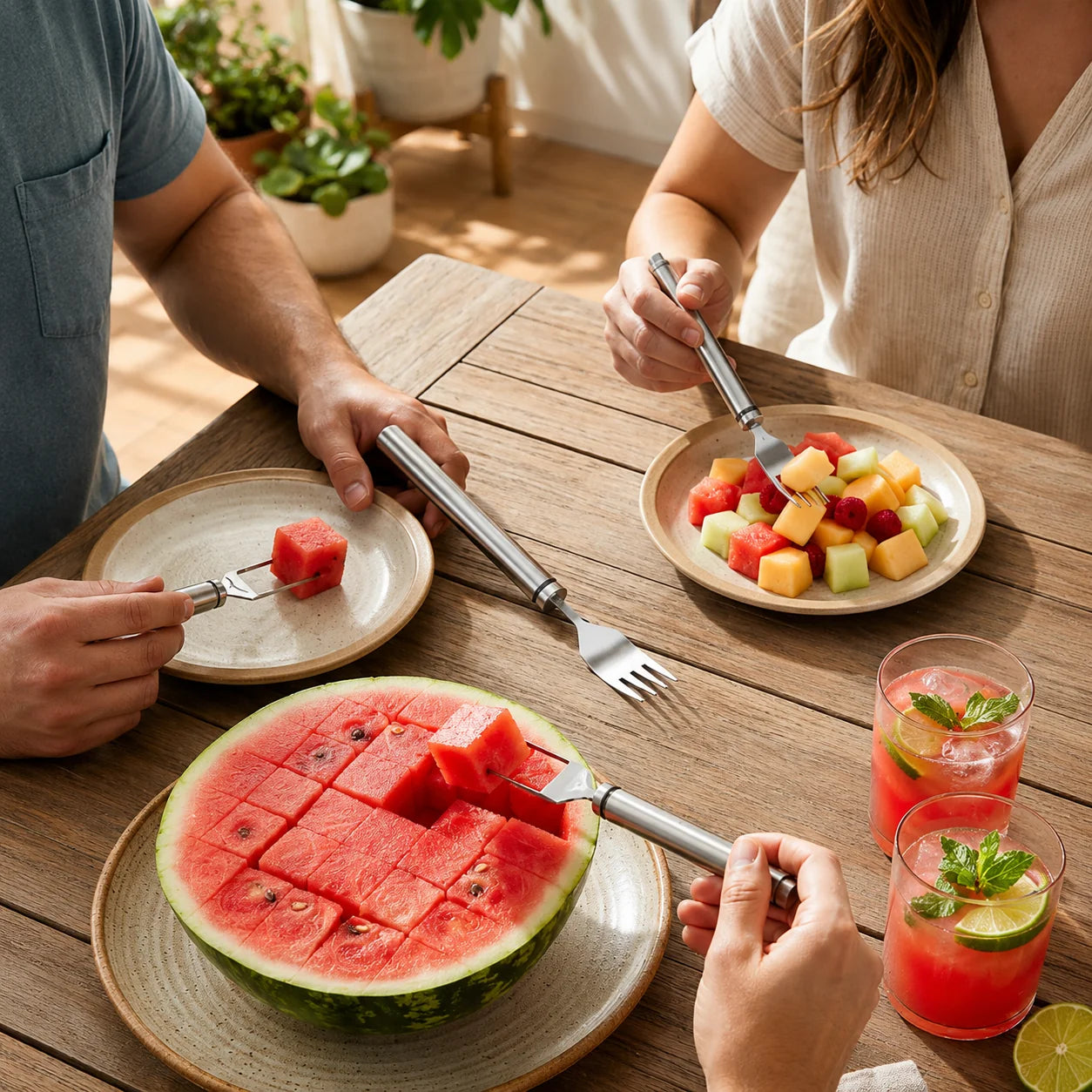 Watermelon Cutter & Serving Fork 2-in-1 Stainless Steel