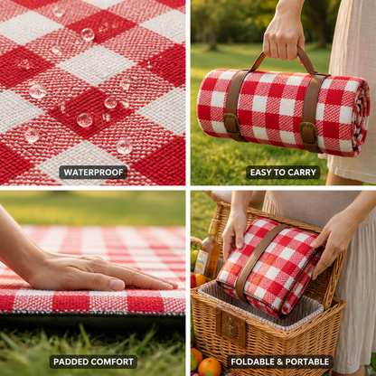 Waterproof Padded Foldable Picnic Blanket (Leather Carrying Strap)