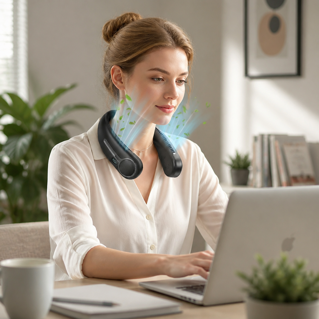 Wearable Neck Fan Bladeless 360 Airflow 6000mAh Rechargeable