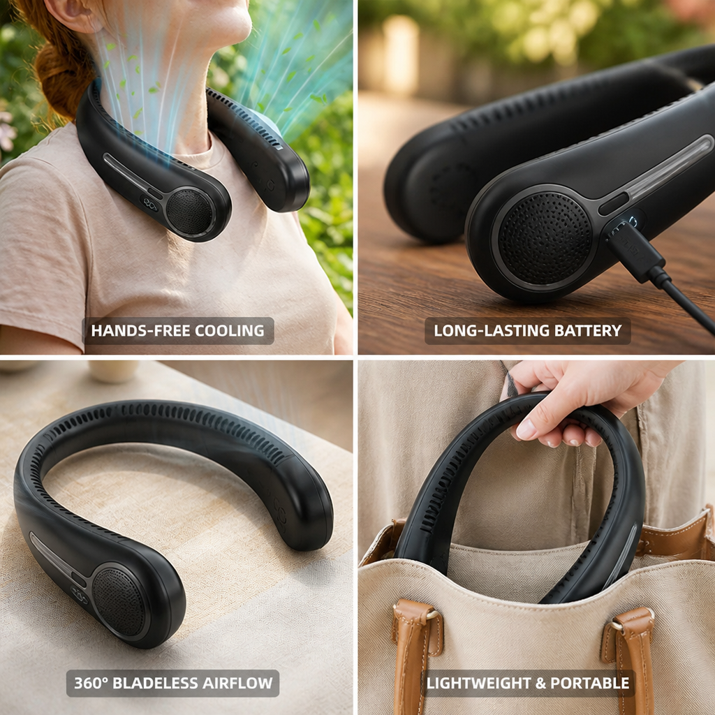 Wearable Neck Fan Bladeless 360 Airflow 6000mAh Rechargeable