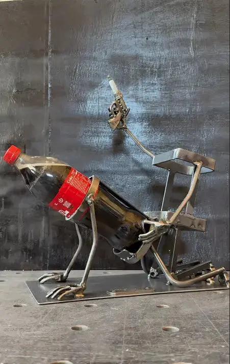 Whiskey Bottle Holder Hand-Forged Steel 2-Bottle Angled Spout