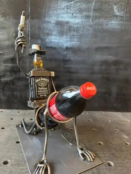 Whiskey Bottle Holder Hand-Forged Steel 2-Bottle Angled Spout