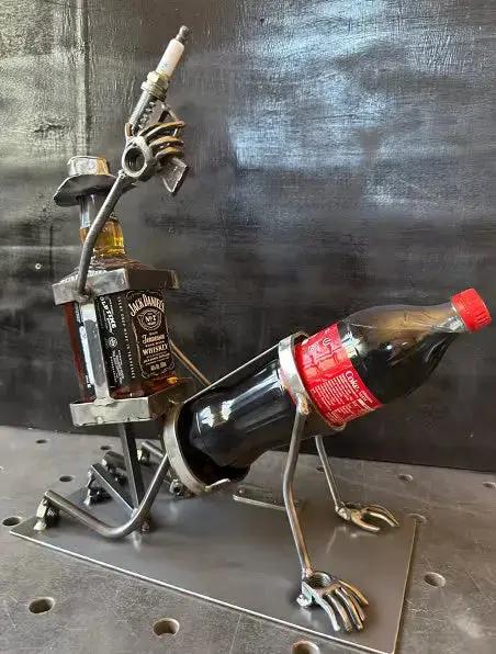 Whiskey Bottle Holder Hand-Forged Steel 2-Bottle Angled Spout
