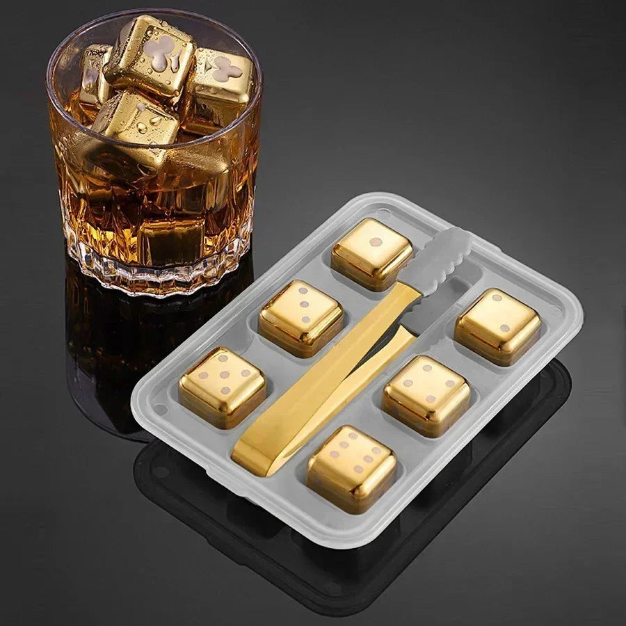 Whiskey Stones Gold Stainless Steel Set of 8