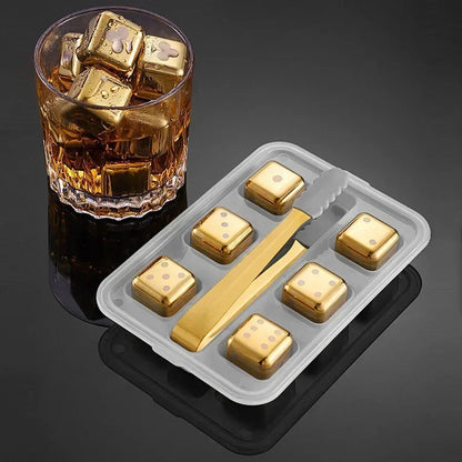 Whiskey Stones Gold Stainless Steel Set of 8